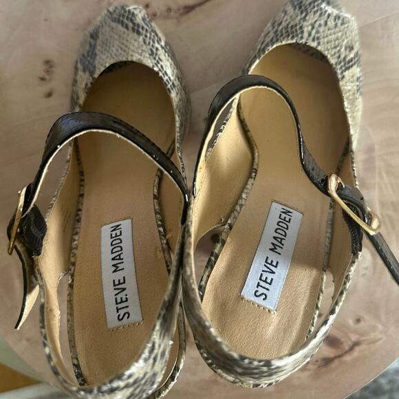 Steve Madden Faux Snakeskin Peep Toe Heels Size 6.5 M Strappy Slingback Pumps - Picture 8 of 9